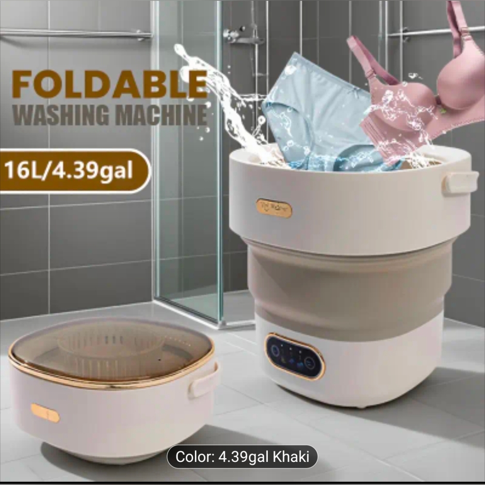 NWT 4.39Gal /16L Washing Machine XXL Foldable W Spin Dry Basket & Drain Hose Tan